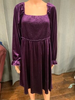 SHEIN Purple Velvet Smocked Midi Dress